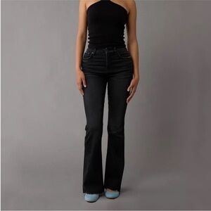 AE Next Level Curvy Super High Waisted Flare Jeans - Smokey Cinders - 0 Short